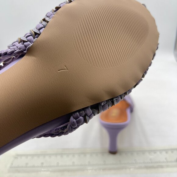 Wo wagas Purple Slingback Square Toe Pumps Slip On Low Kitten Heel Woven Sandal - Picture 6 of 8